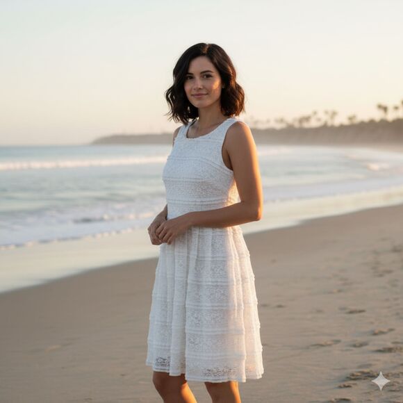 Enfocus Studio White/Ivory Floral Lace Sheath Dress Size 14 Sleeveless Stretchy - Picture 1 of 12